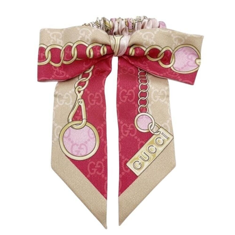 GUCCI scrunchie hair accessory 816541 Multicolor silk women's tie with GG pat...